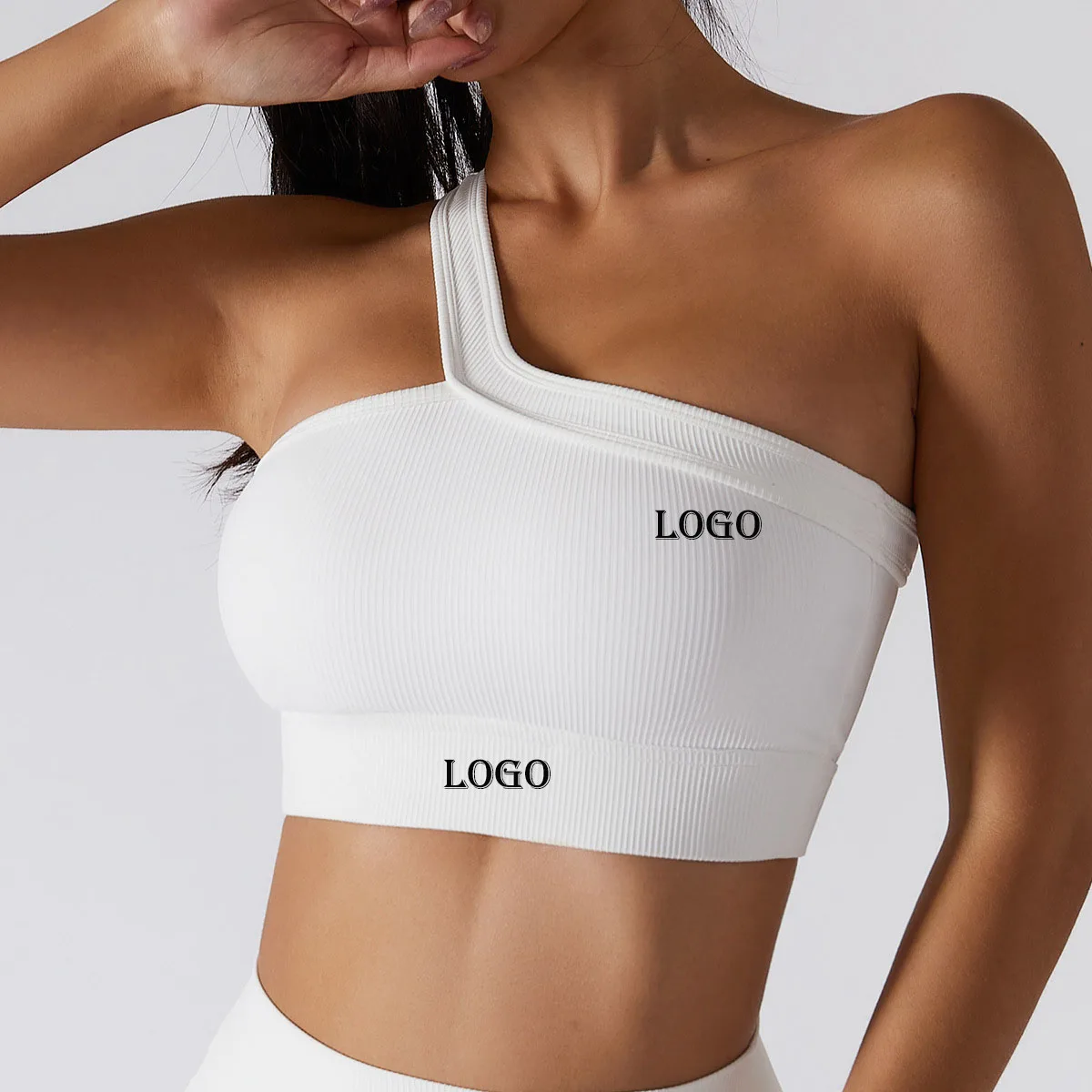 

Attractive Price New Type On-Trend Asymmetrical Neckline Sujetador Deportivo Ribbed Premium Gym Wear One Shoulder Sports Bras