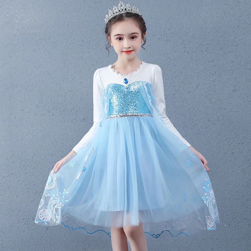 

Girls Wedding Evening Dresses Elsa Princess Dress Sequined Snow Queen 2 Halloween Party Chidlren Cosplay Dress up For Kids