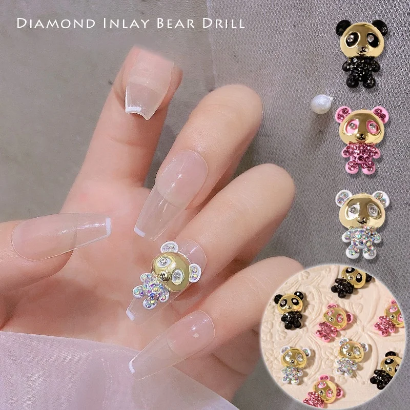 

Oosi De Cartoon Bear Drill Nail Art Decoration 10*14.5mm Full Crystal Diamond Alloy Lovely Little Bear Nail Charms Ready to Ship, 3 color