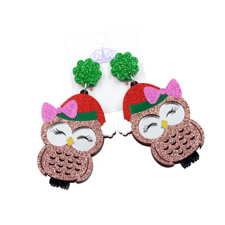 

HP063 - 53mm 2inches Christmas owl Earrings Holiday Statements Earrings Acrylic owl Dangle Earrings