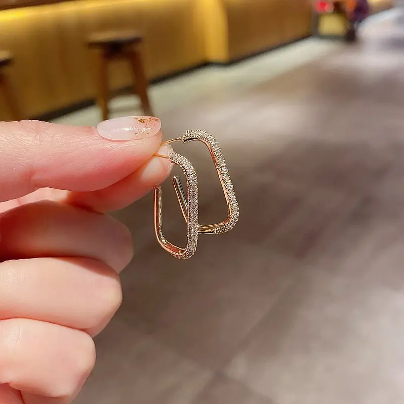 

Fancy Jewelry S925 Sterling Silver Needle 18K Gold Crystal Rectangle Stud Earrings Bling Diamond Geometric Earring For Party