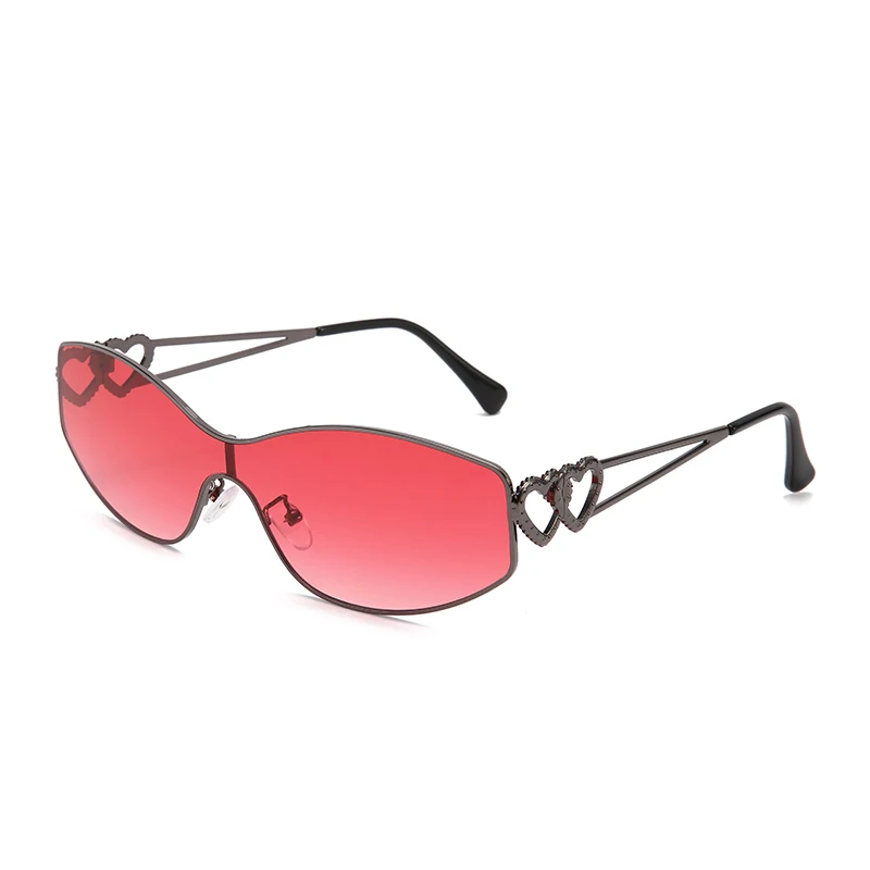 

Twooo T1022 Fashion Metal Frame Glasses One Piece Lens Heart Decoration Women Sunglasses