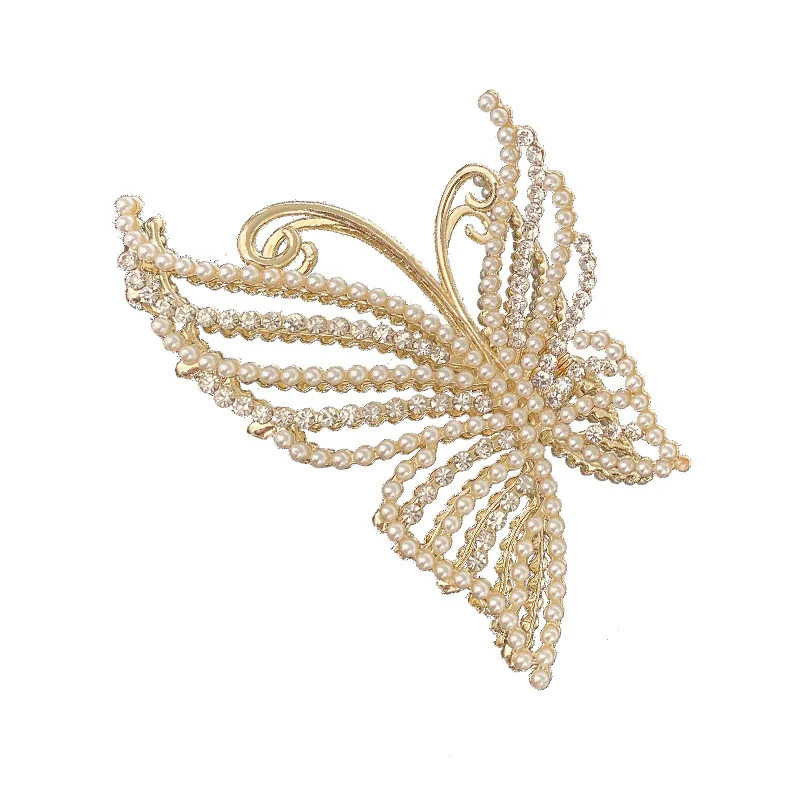 

GT Hot Selling Large Butterfly Grip Female Hairpin Back Head New Pearl Full Crystal Claw Hair Shark Clip 2022