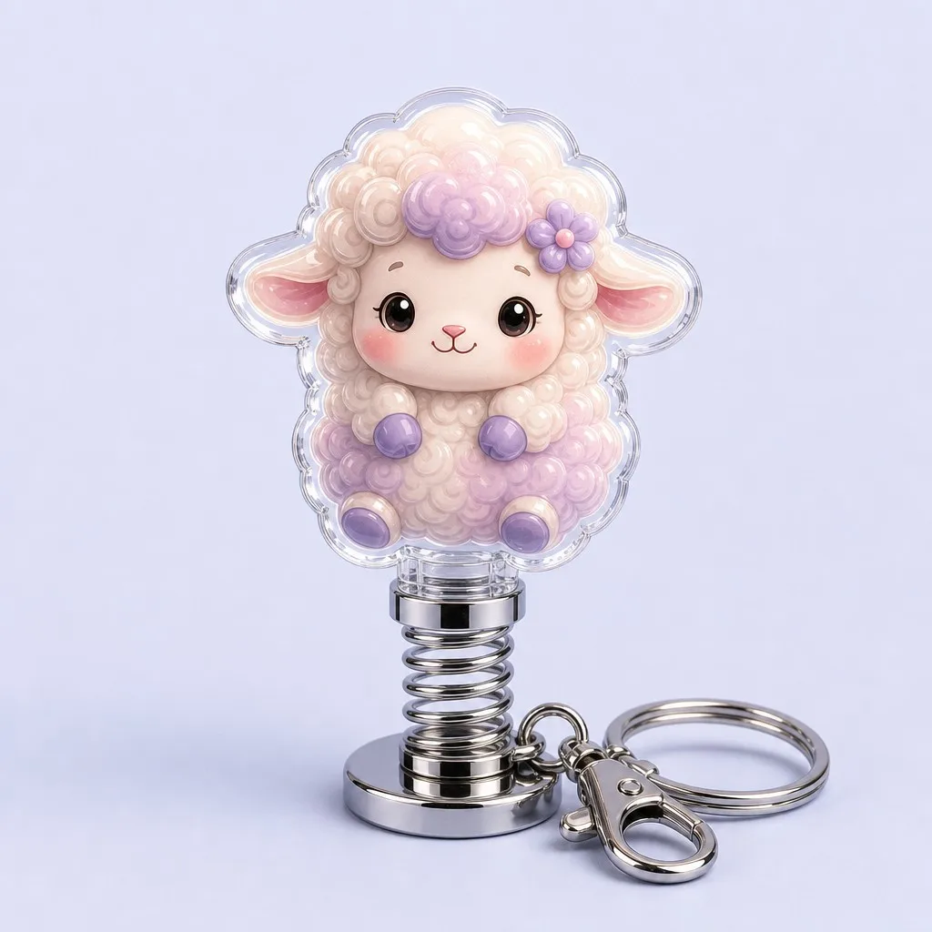 Lavender Swirl Little Lamb Spring Bobblehead Keychain