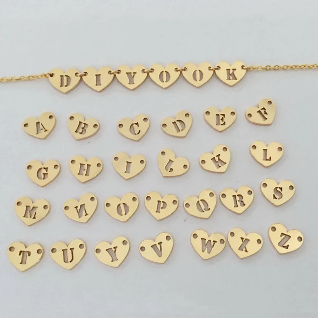 

CF047 Heart Shape 14K Gold Filled Letter Charm Connector Alphabet A to Z Initial Pendant For Jewelry Making