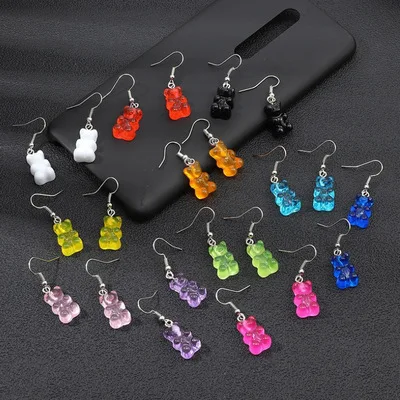 

2021 New Arrivals Designer Good Quality Fashion Creative Cute Cartoon Bear Transparent Acrylic Acetate Earrings Wholesale