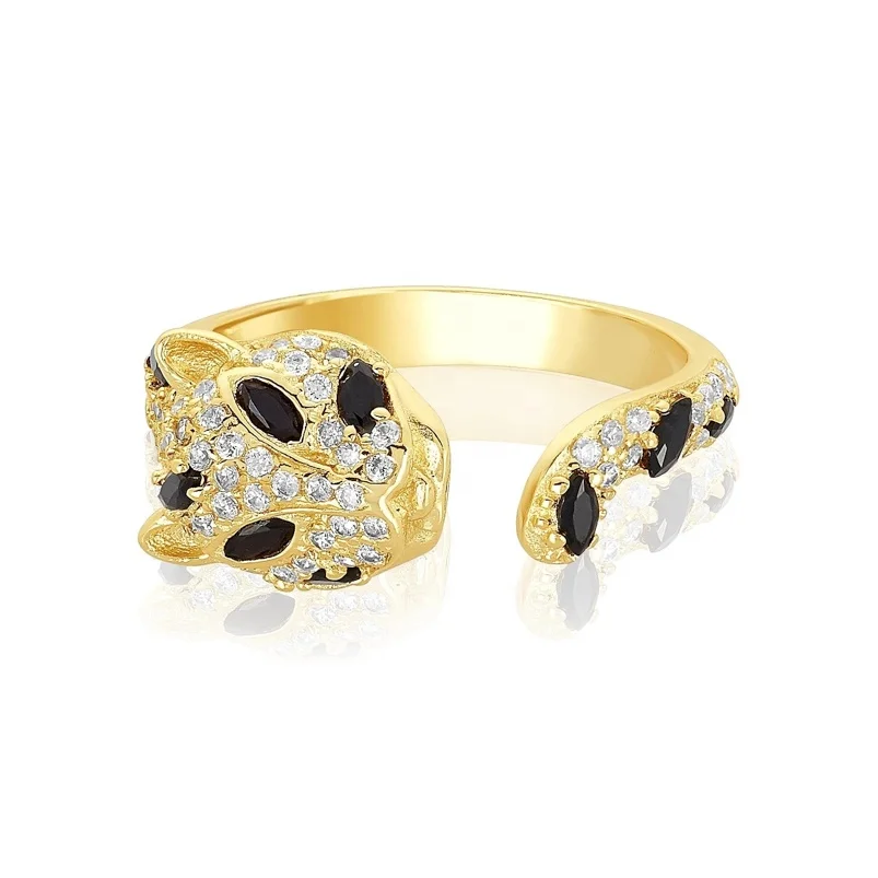 

gold plated cool aminimal design white black cz adjust size leopard jaguar ring, Customized