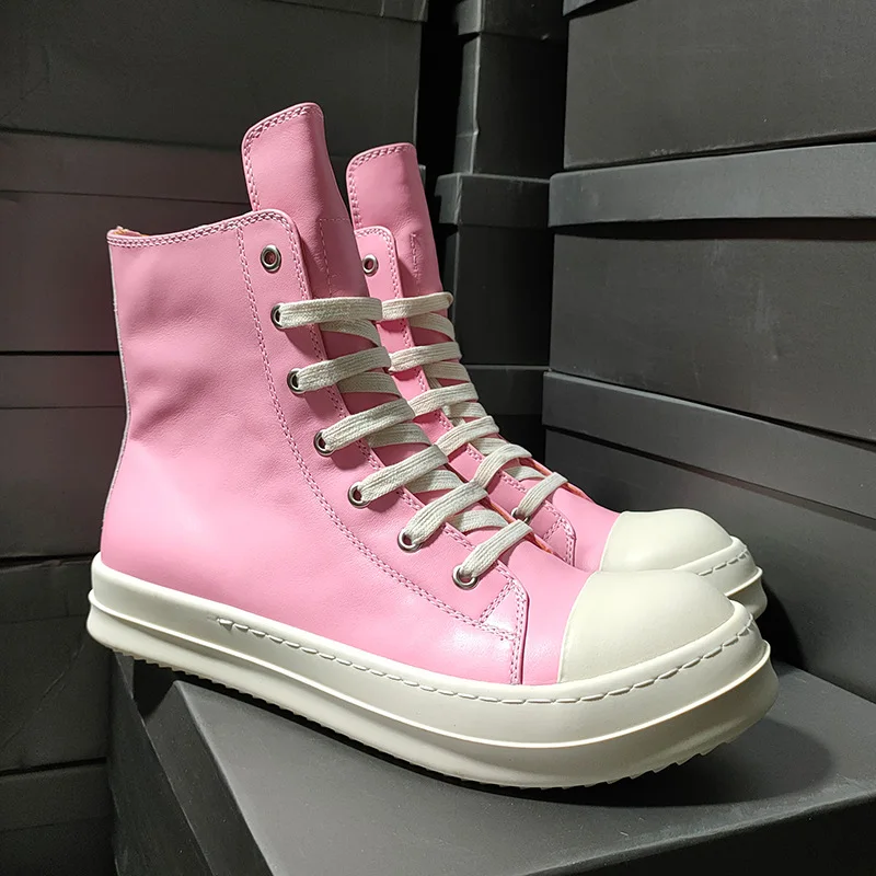 

oem logo pink Rick Owens Casual Custom Canvas Flat Canvas Casual womens men's plus size High boots Martin boots Shoes, As picture