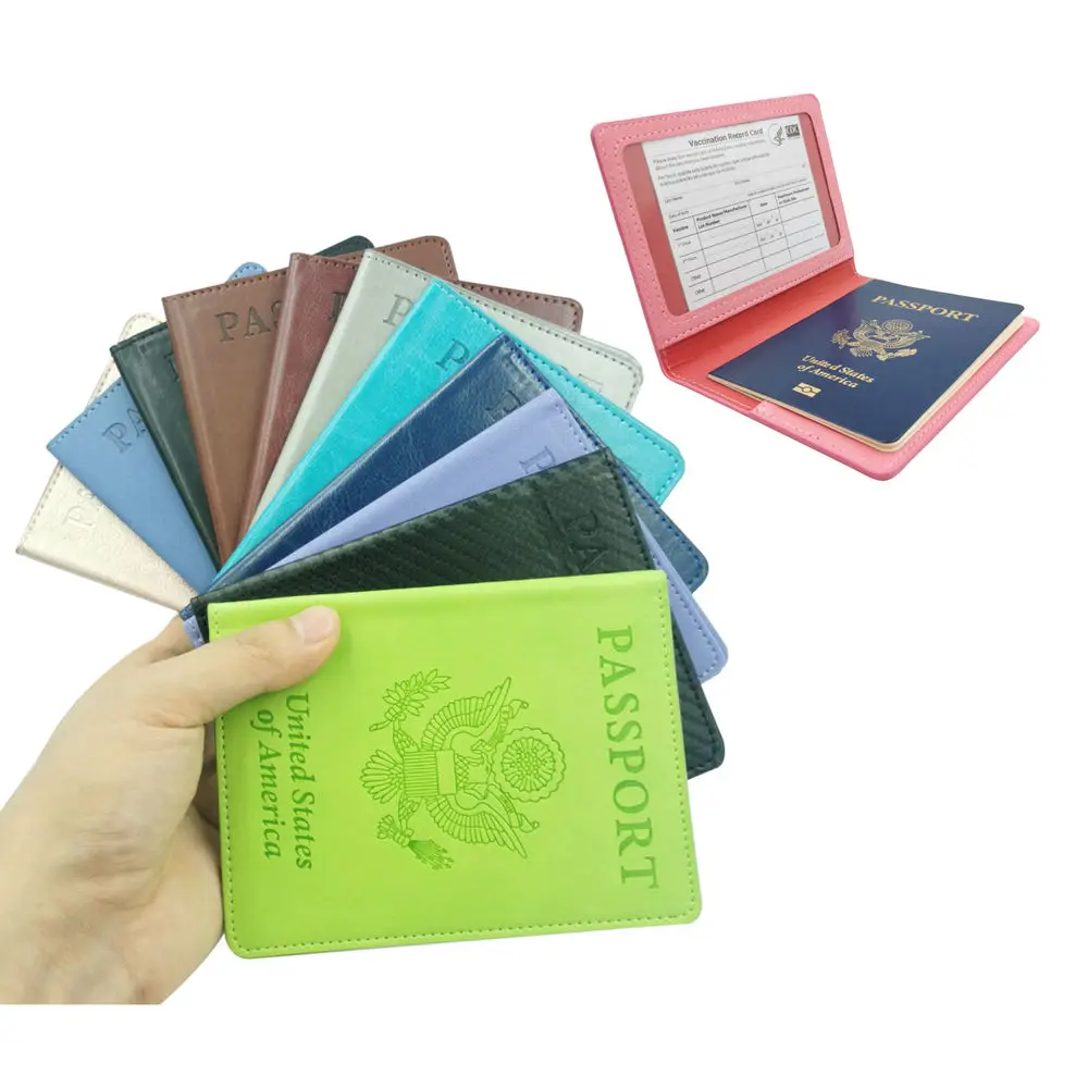 

Wholesale amazon top seller best selling product 2021 pu leather passport holder cover with Vaccine record card protector case