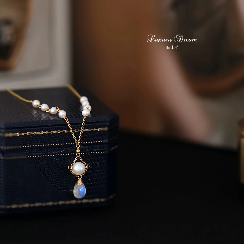

Moonstone's new 925 silver summer simple light luxury necklace short neck chain collarbone chain accessories, Picture