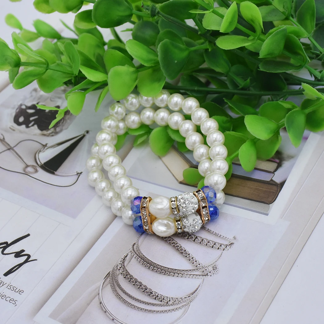 

Korean fashion pearl bracelet double-layer bracelet stretch women's Pearl jewelry, White,black,blue,red,green,purple