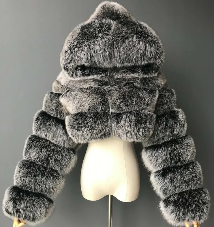 

2020 Hot Sale Winter Faux Fur Hoodie Coat Motorcycle Fur Plus Size Jacket Cropped Faux Fur Coat, 18 colors