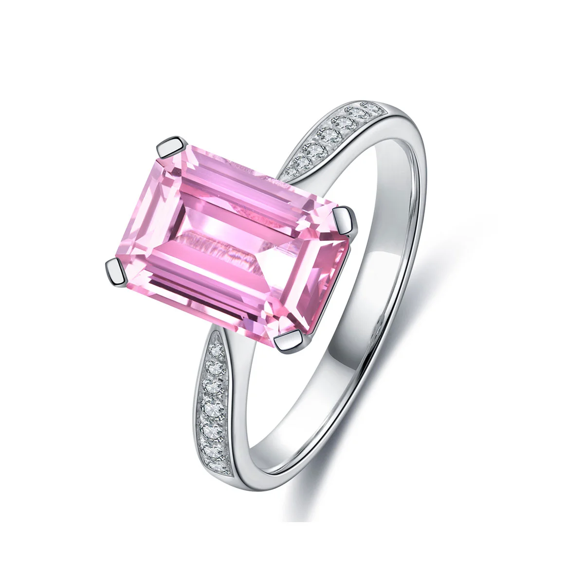 

Anster Emerald Cut S925 stainless steel jewelry lab grown pink morganite ring engagement wedding ring