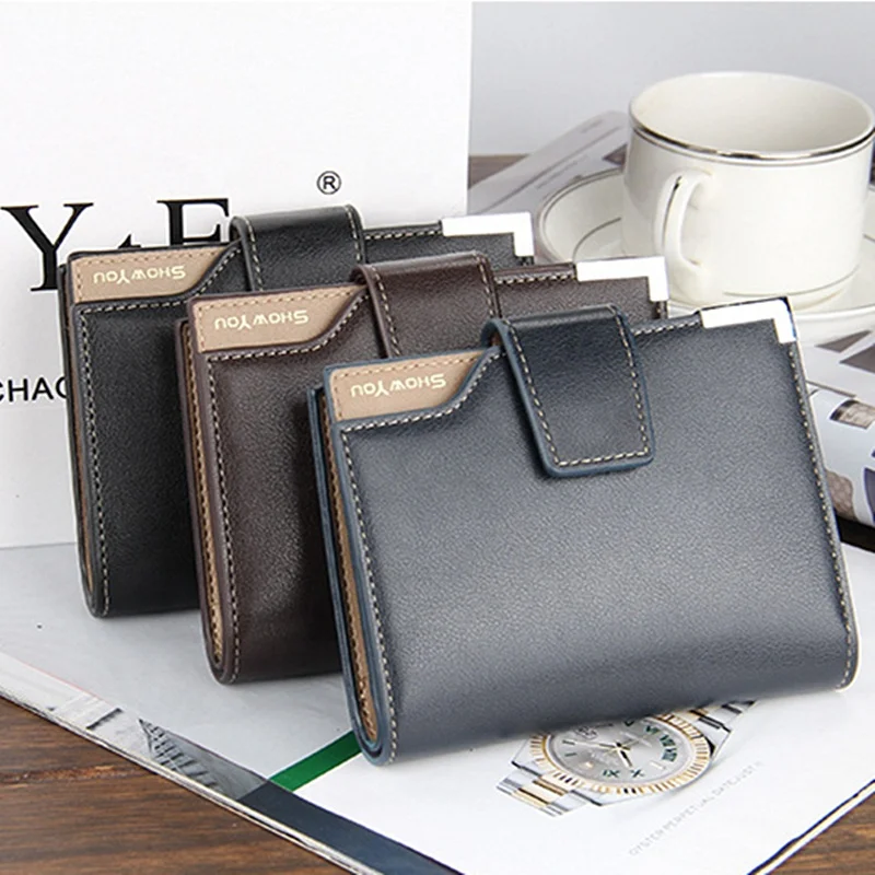 

D1282 Men'S Vertical Wallet Youth Zipper Wallet Bag Buckle 3 Folds Fashion Men'S Coin Purse