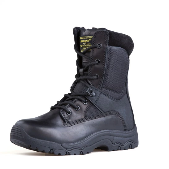

Hot Sale Police Military Tactical Boots Full Grain Leather with Side Zipper, Black