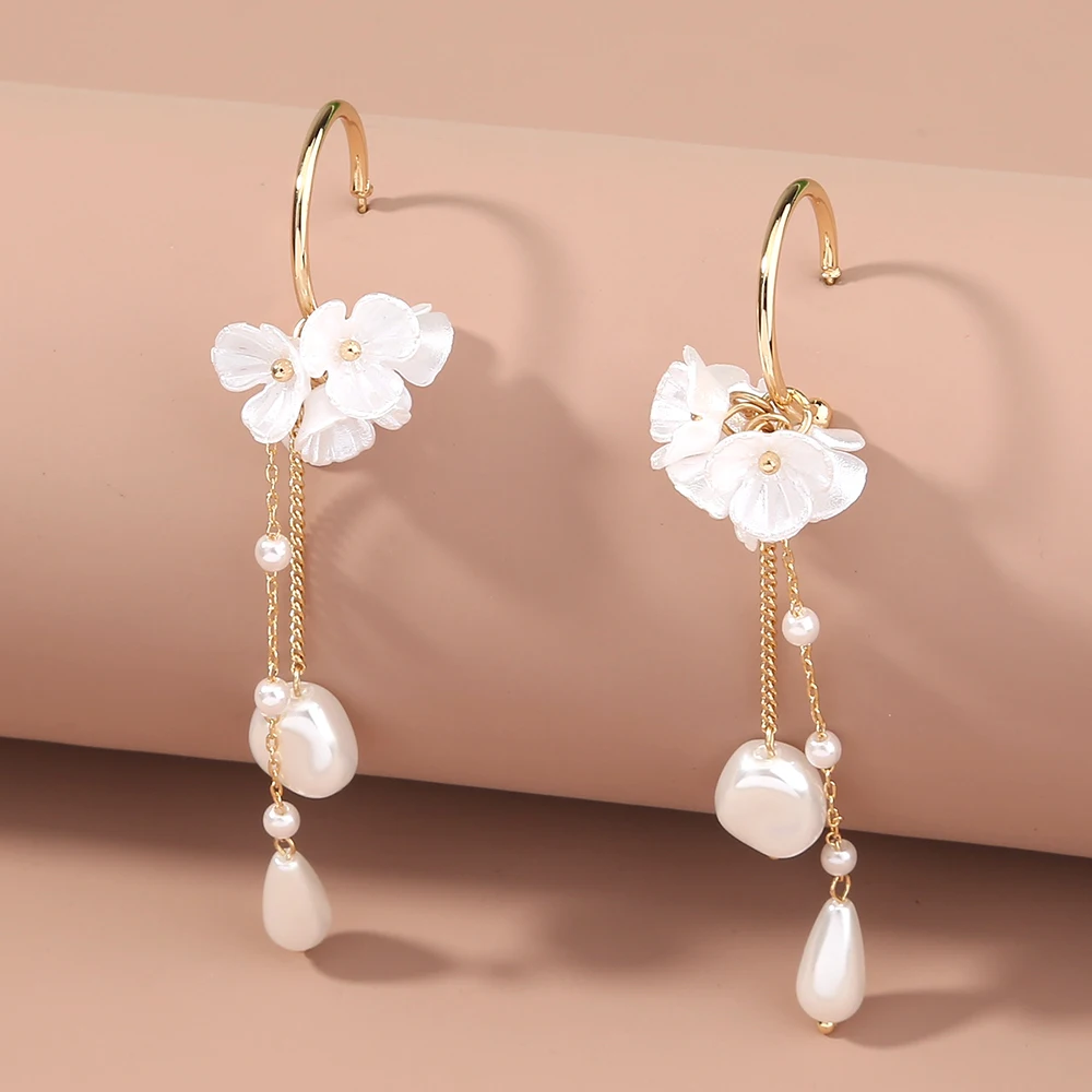 

Fashion Dainty Bohemian Earring Holiday Summer 18k Gold Hoop 925 Silver Stud Pearl Flower Earrings Jewelry Women