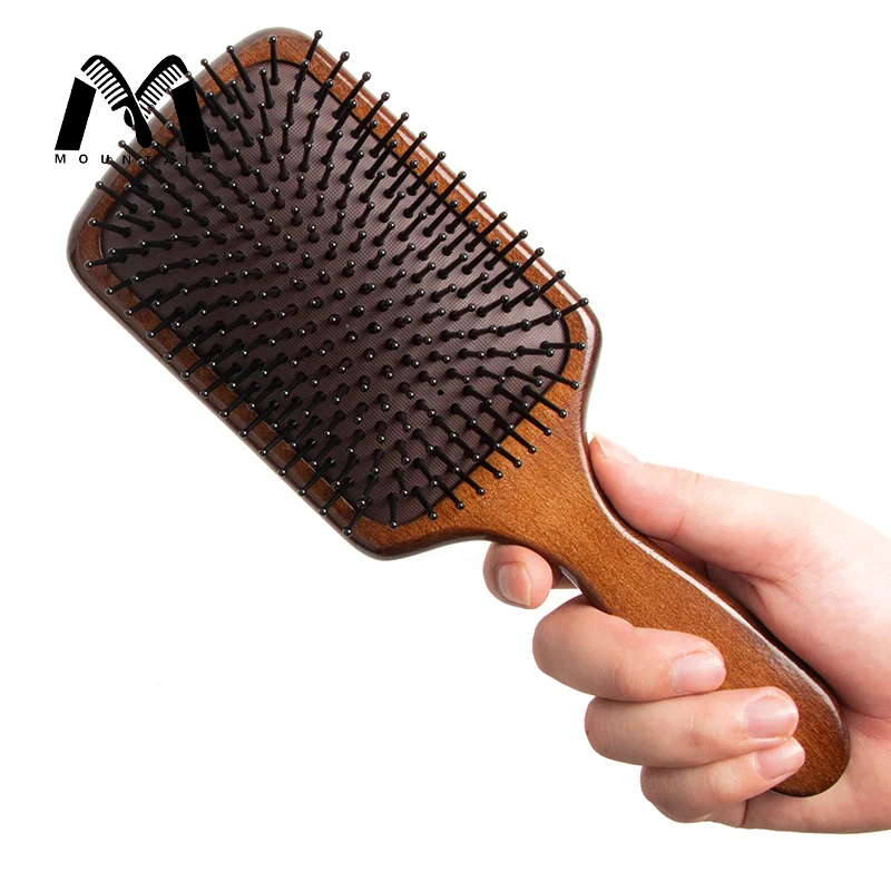 

Custom Premium Wooden Wavy Detangler Hair Cushion Paddle Hair Brush