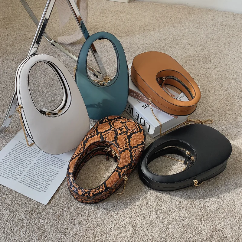 

Ins Hot Luxury PU Leather Oval Egg Bag Female Famous Brand New Retro Snakeskin Pattern U Shape Three-dimensional Tote Handbag