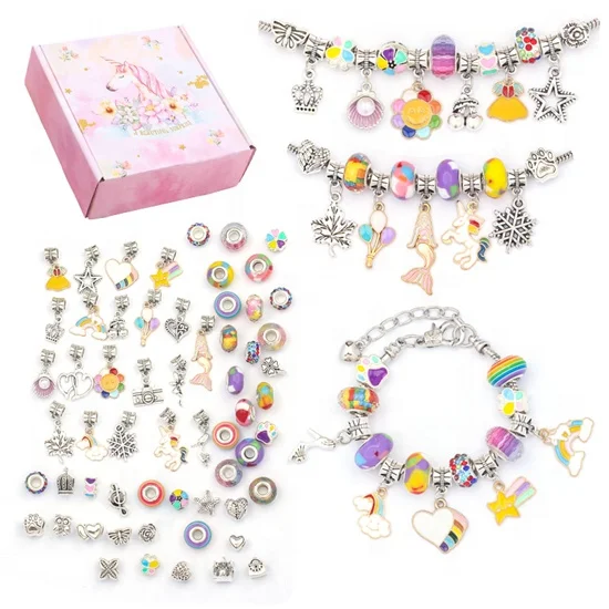 

Creative Children's Gift Box Set DIY Handmade Crystal Jewelry pendants For Jewelry Making kids Girl Sweet Beaded Bracelet Gift