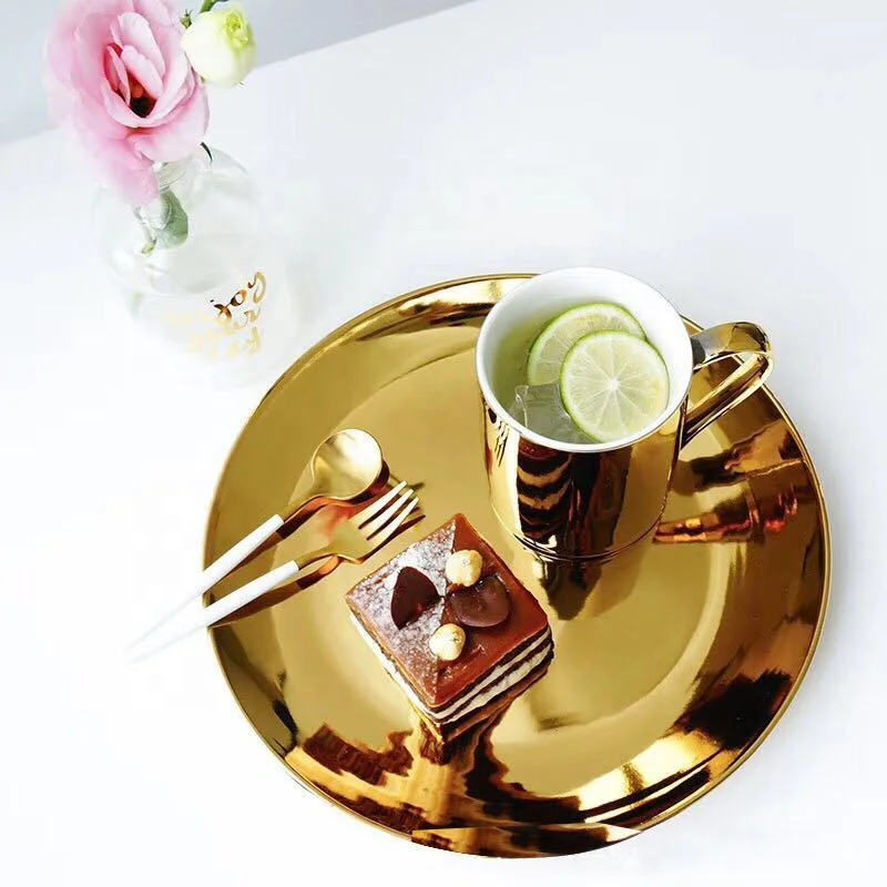 

High Quality Porcelain Cups Gold Plated Charger Plates Modern Silver Dinner Sets For Party New Bone China Mug Coffee Cups, Gold silver