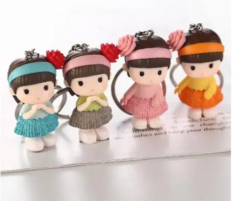 

4 Pcs Cute Child Girls Princess Keychain Fashion Korean Cartoon Pendant Bell Keyring Lifelike Toy Chaveiro Car Accessories