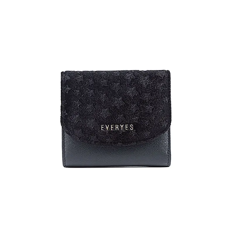 

PU flannel stitching short card holder light weight women buckle wallet