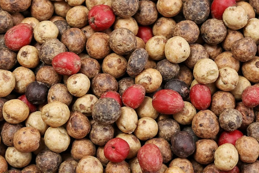 Black peppercorns in a grinder