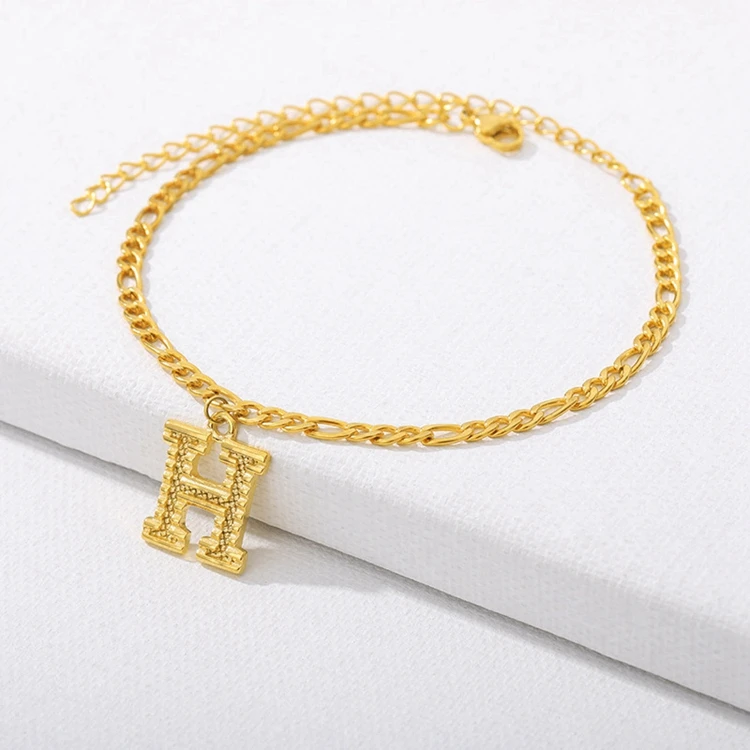 

Trendy 18k Gold Plated Charm A-Z Alphabet 26 Letters Pendant Women Stainless Steel Initial Anklet Jewelry For Girls