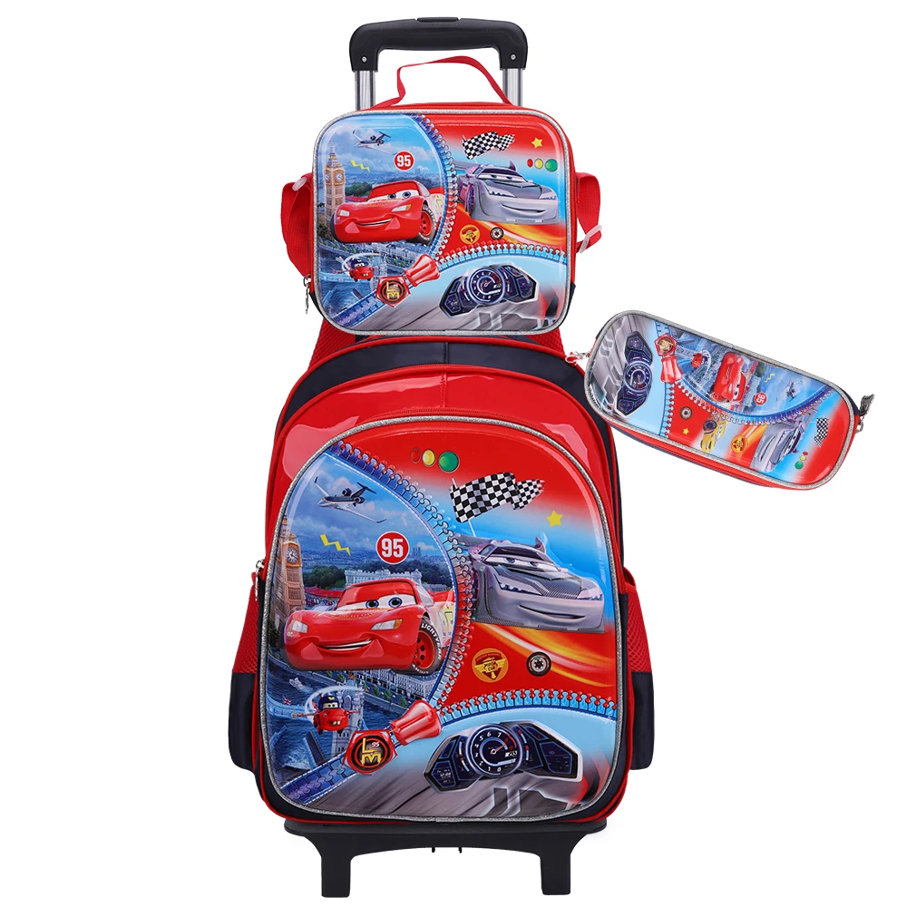 

3 in 1 3D Cartoon Waterproof Children School Trolley Bag with Lunch Bag and Pencil Case For Boy and Girl