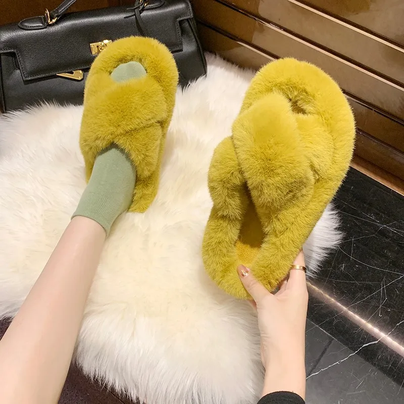 

Women's slippers house warm fur pink yellow for ladies, Pink yellow orange