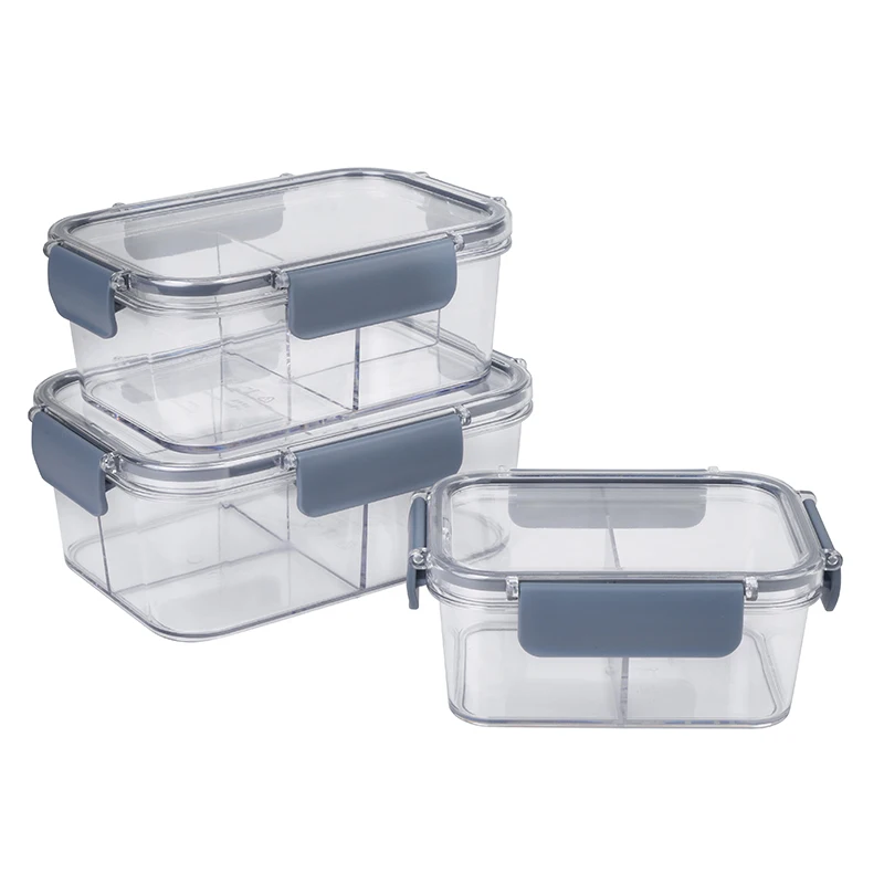 

BPA Free Plastic Transparent Airtight Leak Proof Bento Box Refrigerator Food Fresh Compartments Storage Container With Lids