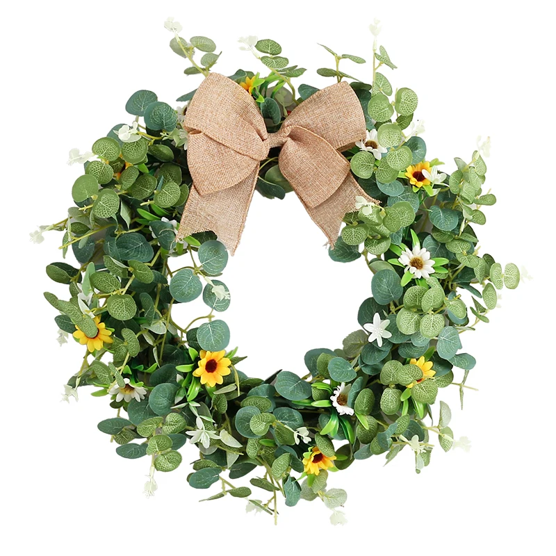 

50cm simulation plant Garland Eucalyptus leaves, linen bows Plastic bottom ring