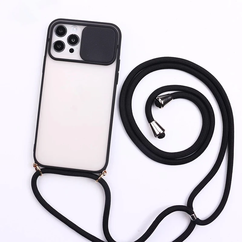 

Crossbody Lanyard Phone Case With Strap For Iphone 11 12 Pro Max MiNi X XR XS 7 8 Plus Camera Protection Translucent Phone Cover