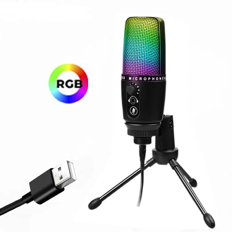 

RGB Usb Wired Karaoke Condenser Recording Microphone Desktop Computer Studio Singing Gaming Streaming For Android/iphone