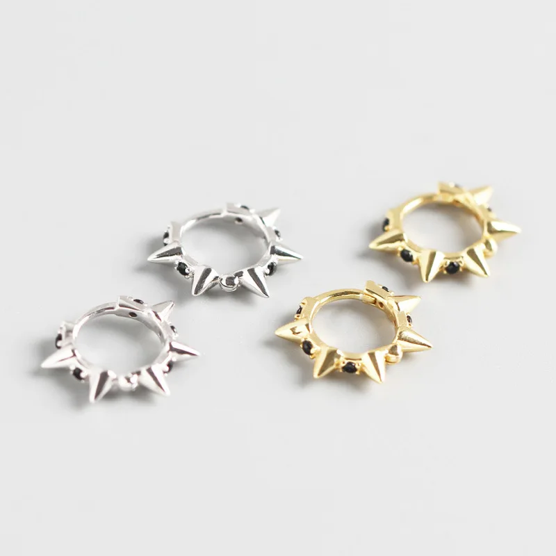 

European Punk CZ Paved Rivet Circle Clip On Earrings Creative 925 Sterling Silver Rivets Circle Earrings for Women
