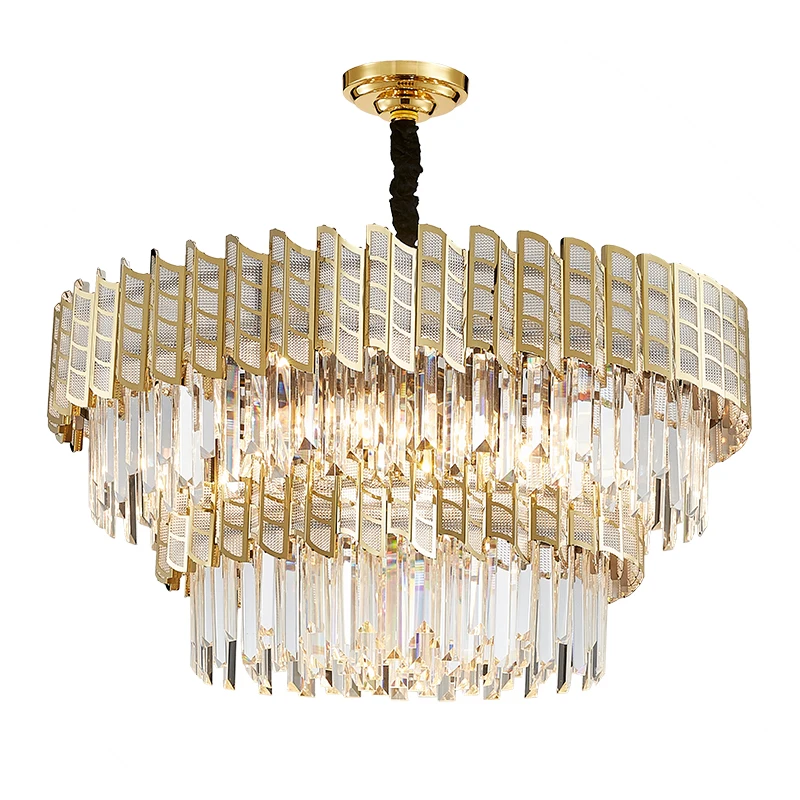 

Golden Decorative Pendant Lights Modern Rectangle Round Cake Shape Big Luxury K9 Crystal Chandelier For Living Room, Dark khaki