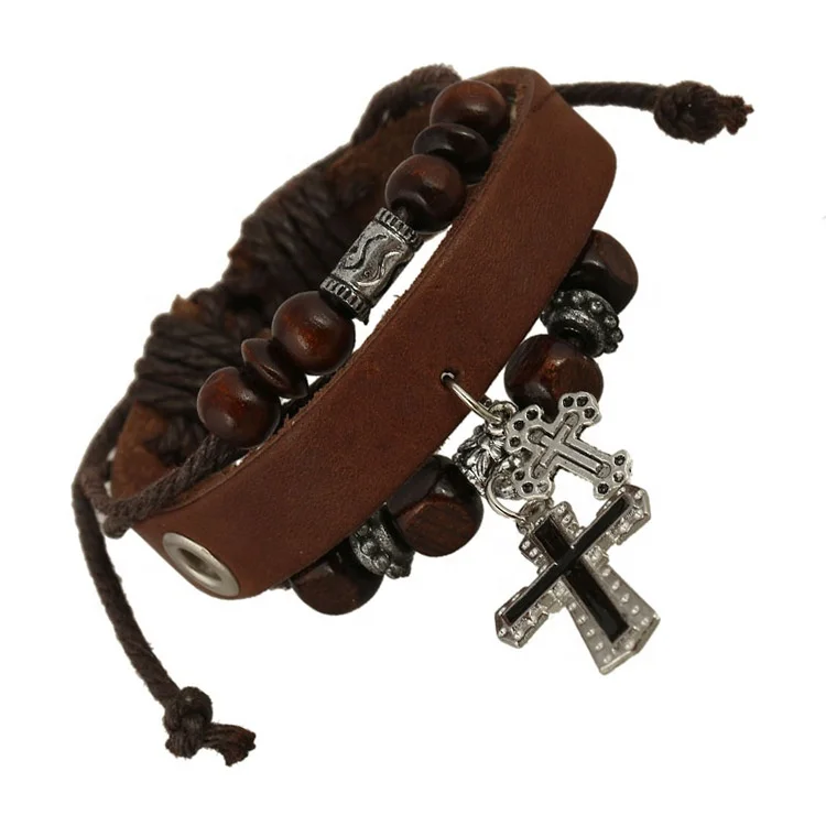 

PUSHI hot bracelets with cross vintag adjustable beaded handmade jewelry bracelet friendship leather bracelet