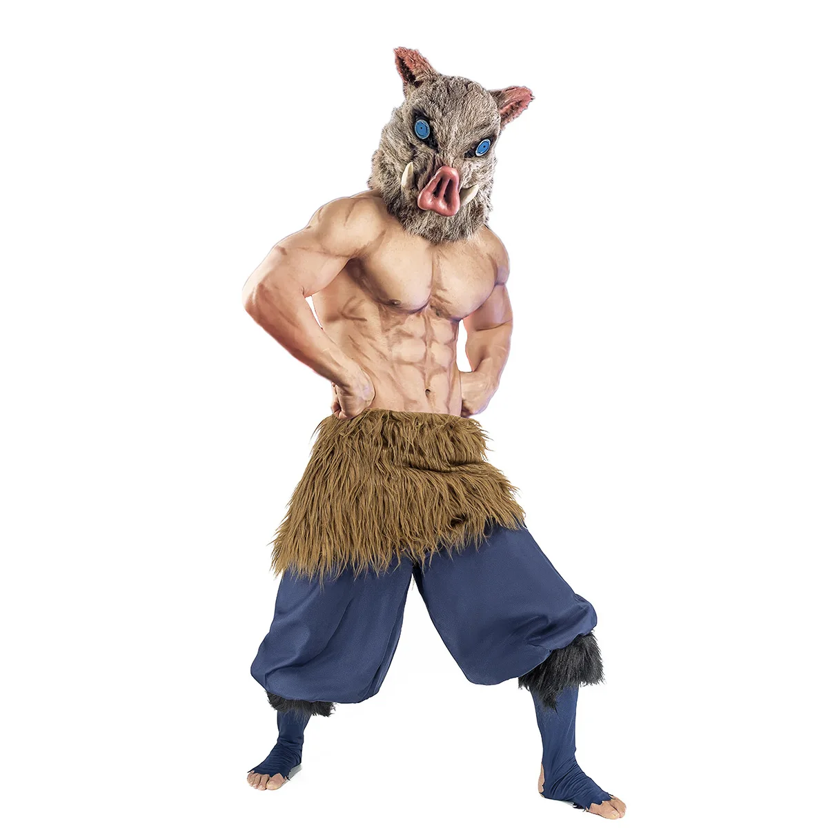 

JCOSTNG Anime Demon Slayer Hashibira Inosuke Halloween Costumes Blue Pants For Adult Unisex, As picture shown