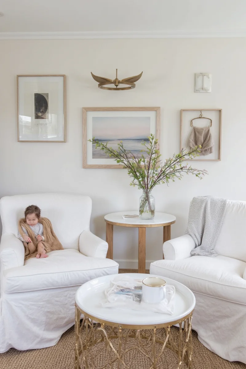 Living room with rounded-edge coffee table