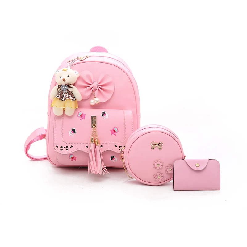 

High quality korean fashion PU leather backpack set 3 pcs in 1 for girls school backpack bag set