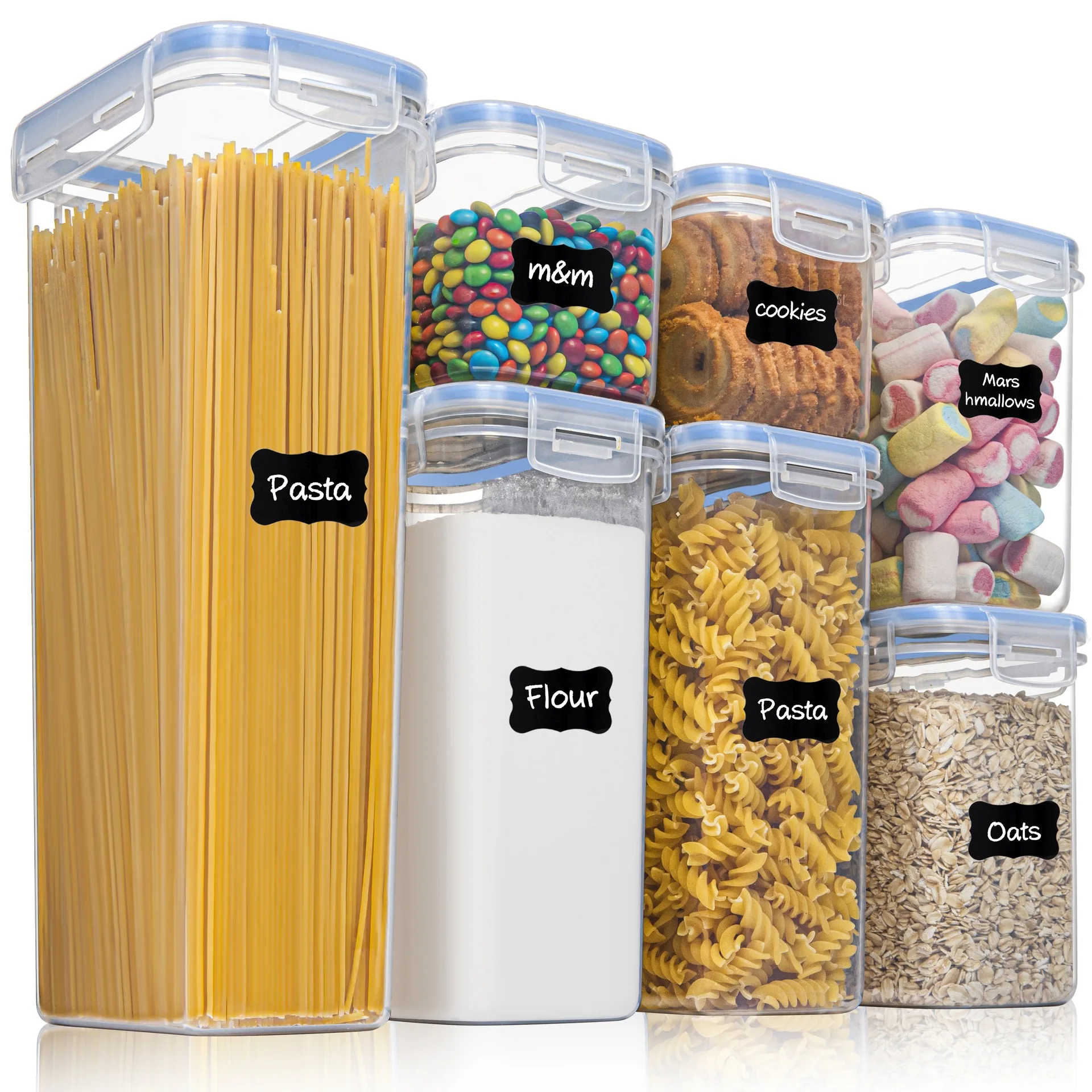 

Set Of 7 Bpa-free Plastic Cereal Container Dispenser Airtight Watertight Cereal Keeper Dry Food Storage Containers
