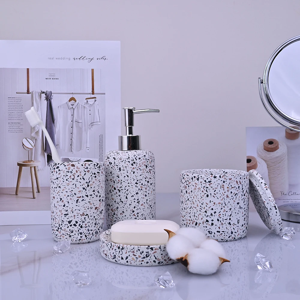 

High Quality Custom Printed White Sets Ceramic 4 Piece Bathroom Accessory Set
