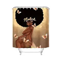 

African Black Women Shower Curtain Waterproof Bathroom Get Naked Shower Curtain Polyester Fabric Shower Curtain with 12 Hooks