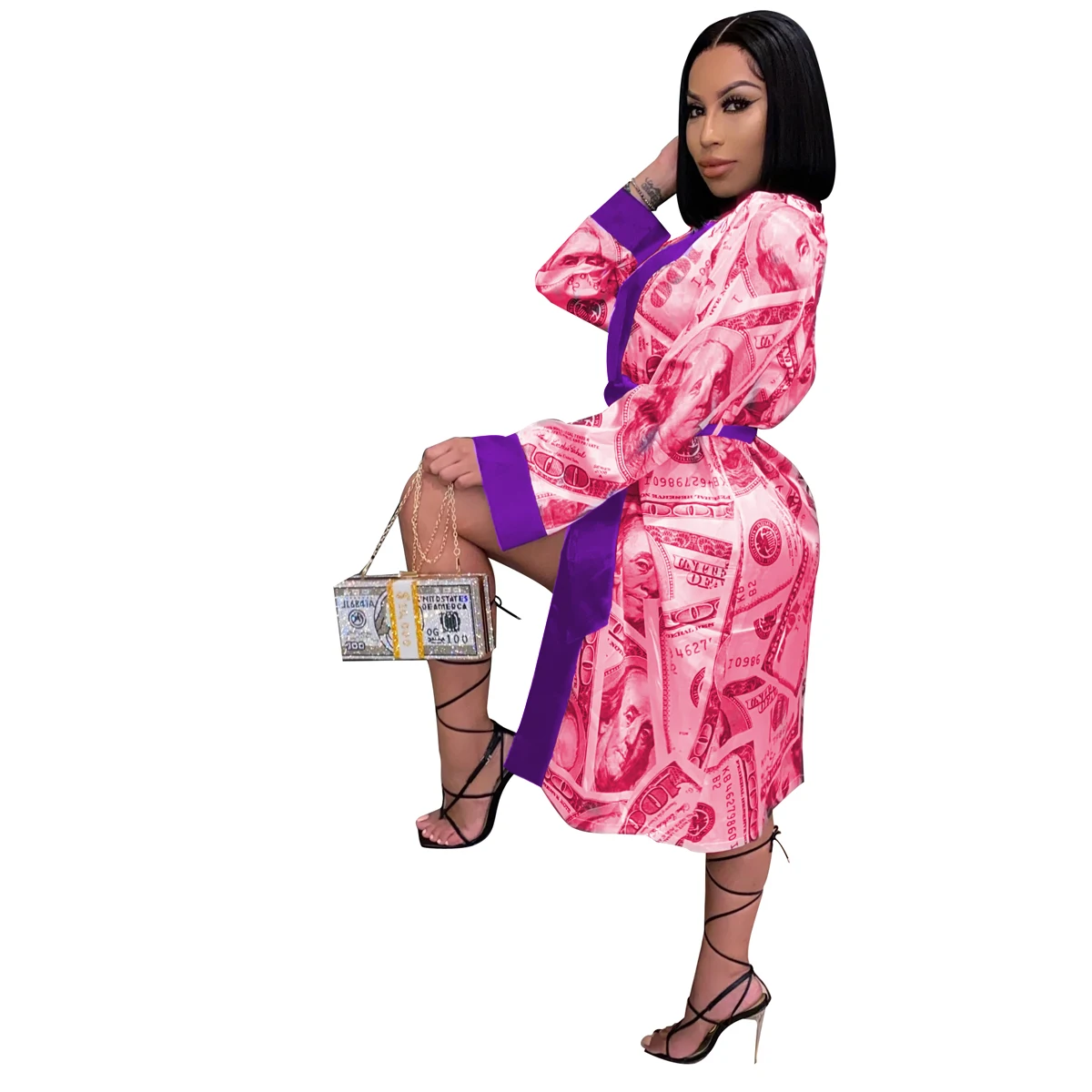 

High quality money print robe sexy femmes robes womens robes, 3 color