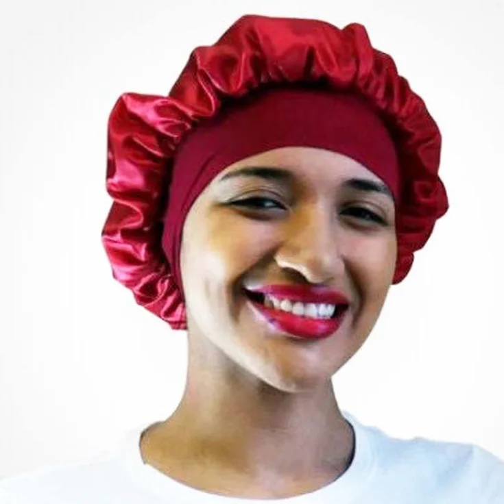 

High Elastic Head Band Chemo Sleep Wide Brim Hat for Women/custom Kids Satin Sleeping Bonnets with Nightcap/cheap Red Printed