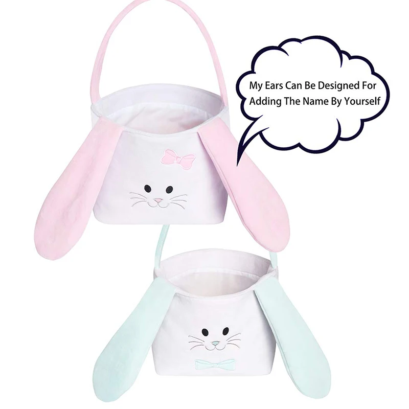 

Wholesale Bunny Face Easter Basket Perfect Portable Monogrammed Cute Plush 3D Ear Easter Bunny Bucket, As pic show