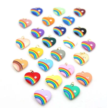 

Wholesale Enamel with Cubic Zirconia Diamond Retro 1980's Style Rainbow Vintage Heart Charm Pendants