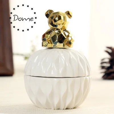 

Wholesale Wedding Favor White Candy Jar With Gold Animal Lid Small Ceramic Jar