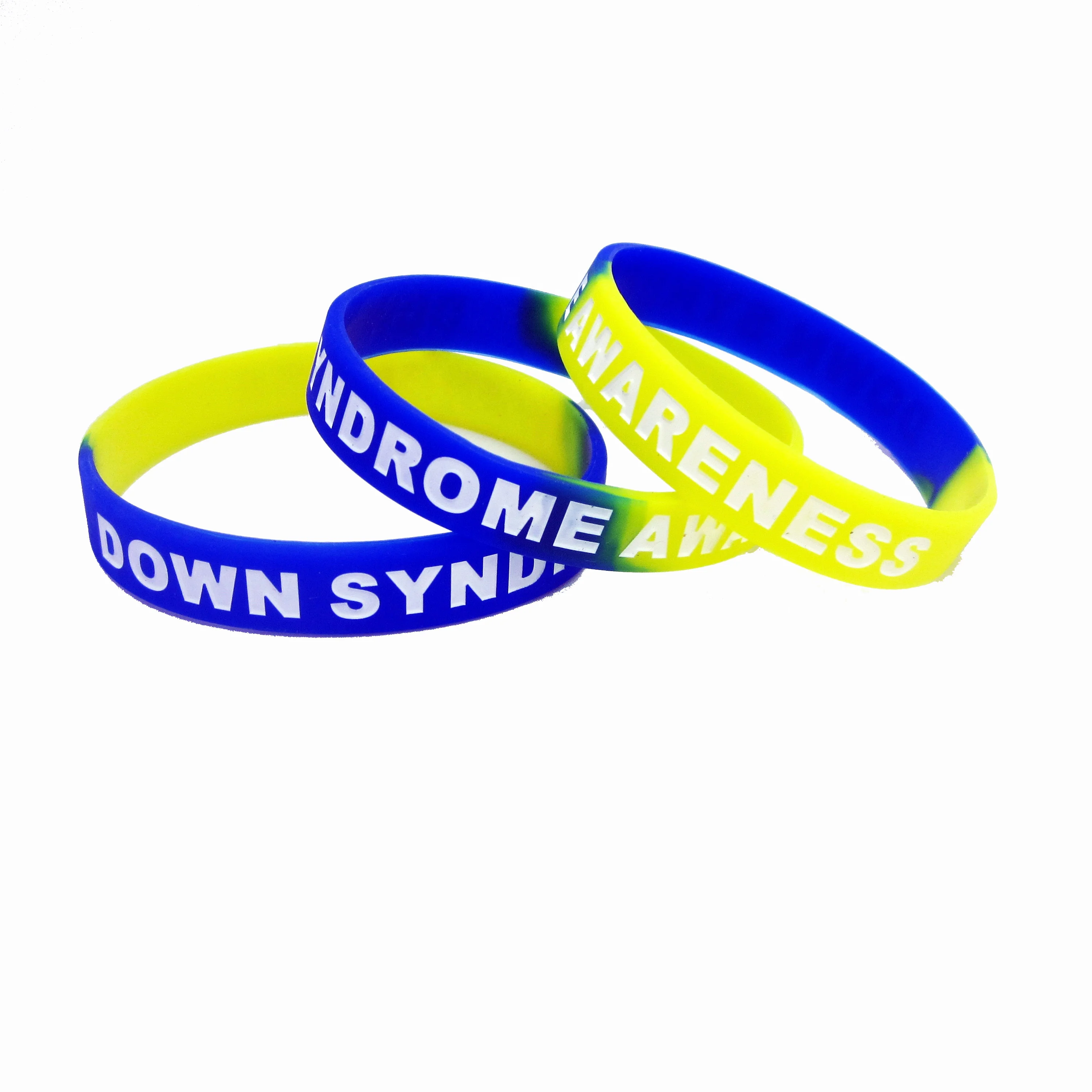 

Top Quality Classical Yellow-blue Down Syndrome Awareness Silicone Wristband Custom Soft Wristband, Pantone color