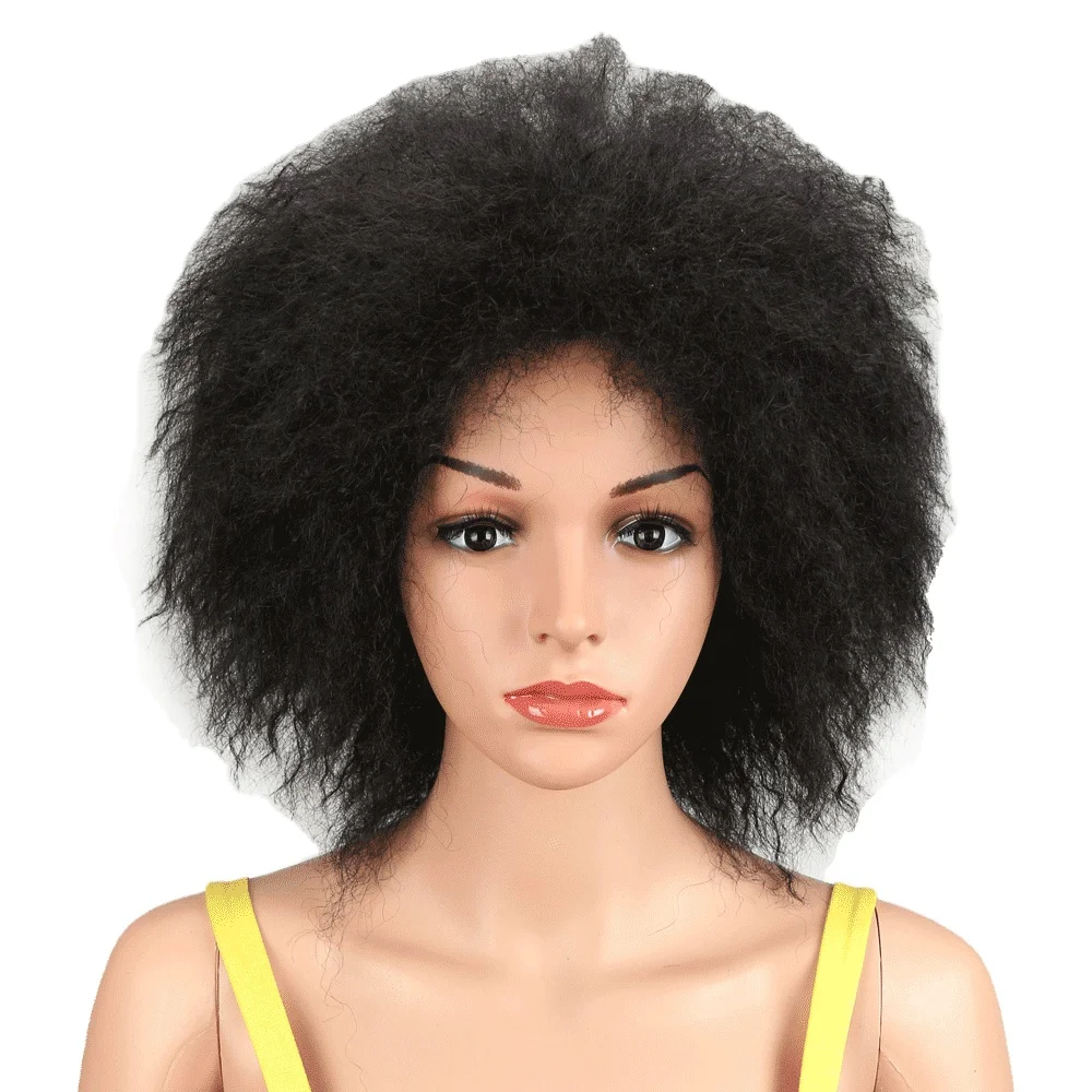 

Afro Kinky Bulk Hair Synthetic Wigs Kinky Straight Hair For making Women 16Inch Short Wigs Colors Black 99J# Heat Resistant Wig, 1#2#4#30#33#p#f#t#99j#ombre blond